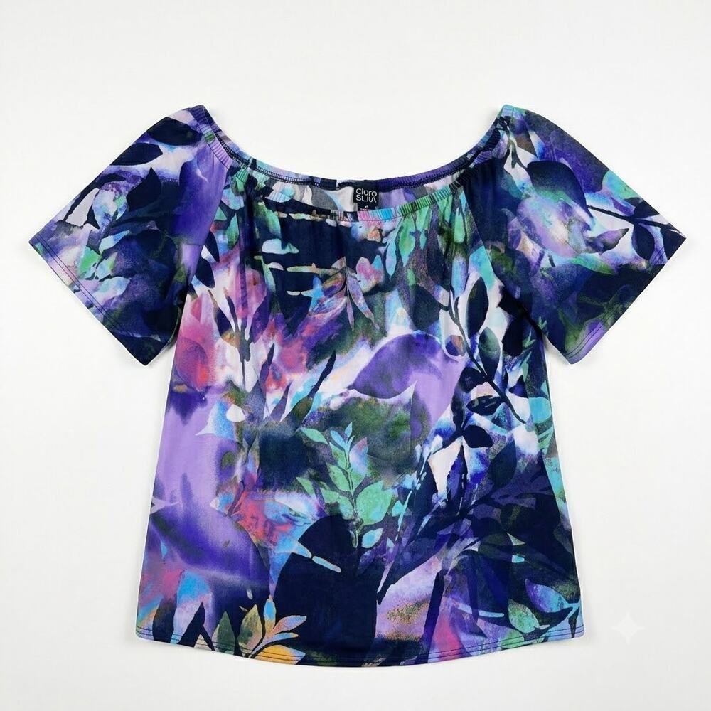 Clara Sun Woo Floral Off The Shoulder Blouse Purple Work Travel Womens XS
